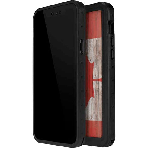 Canadian Flag Dark Wood iPhone 14 Pro Max Waterproof Case